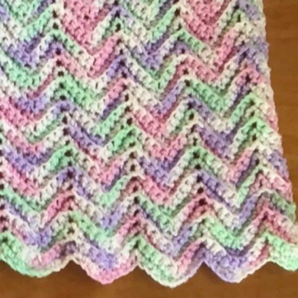 Hand Knit Baby Blanket -Pastel Colors-Green, Purple, White, Pink- New- 32” x 38” - Picture 13 of 14